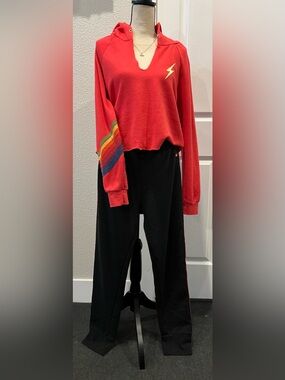 #1759 Aviator Nation V-neck Cropped Bolt Hoodie Large